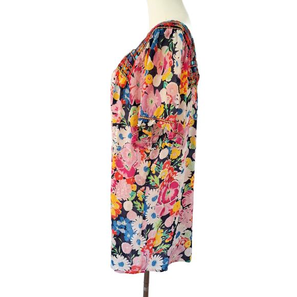 JOHNNY WAS Brisbane Floral-print Short-sleeve Top Bright Multi Medium - Picture 3 of 8